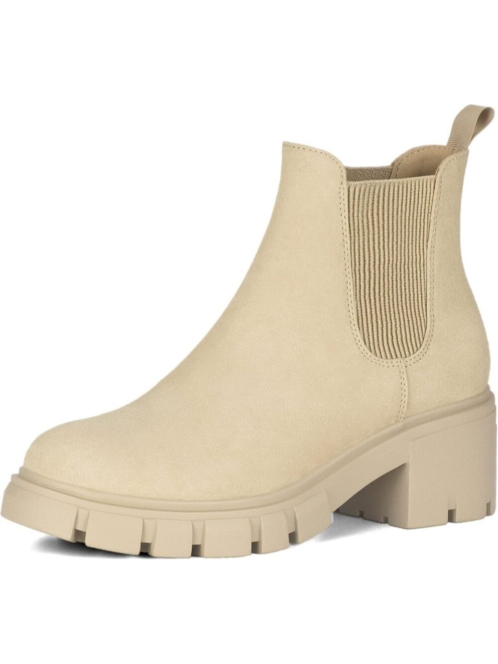 Women's Apricot Slip on Chelsea Ankle Boots Fall Short Booties Low Chunky Heel